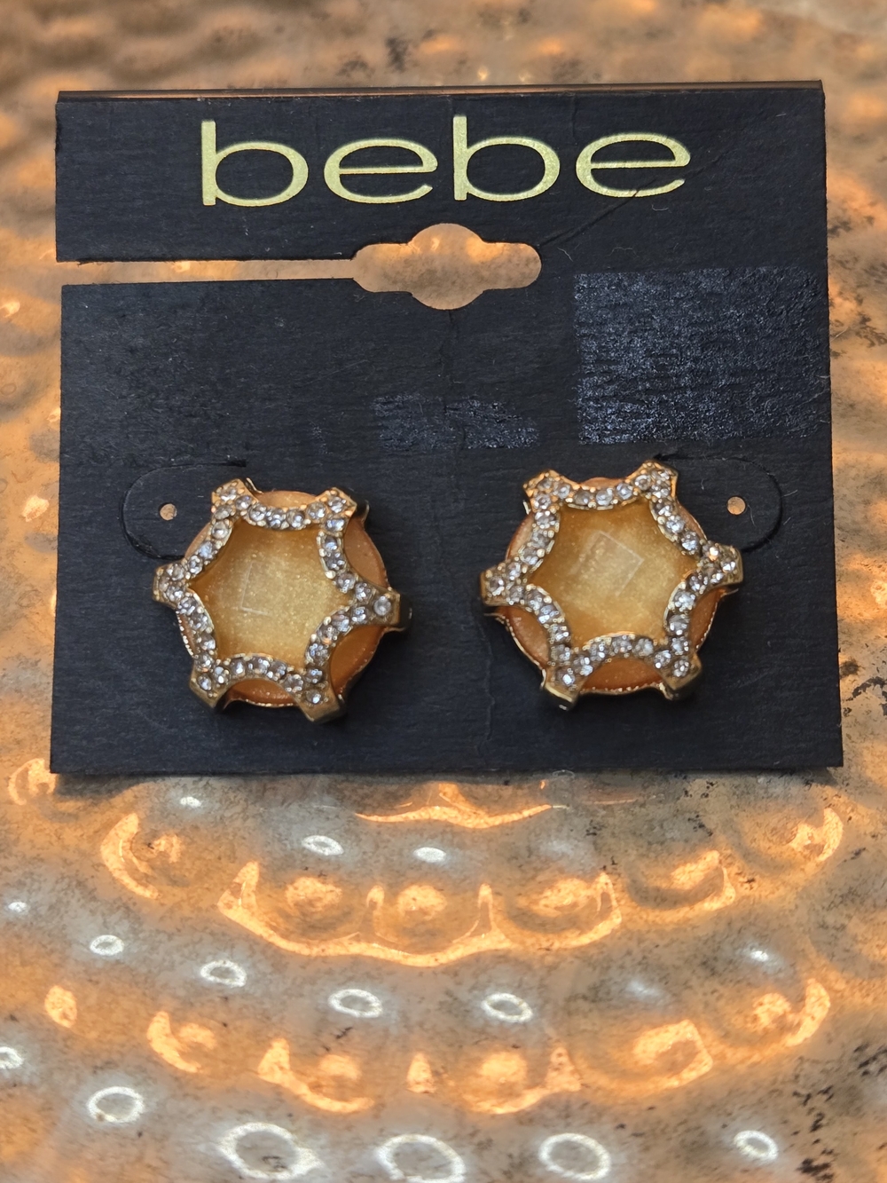 bebe Gold-Tone Crystal-Trim Honey Yellow Star Stud Earrings